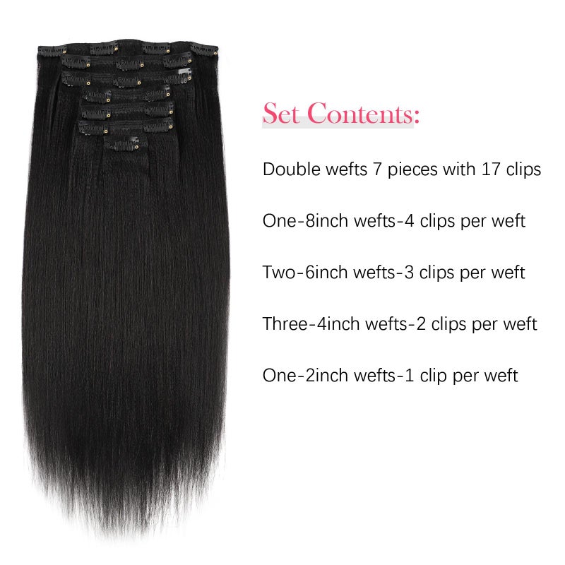 Sassina Clip in Human Hair Extensions Yaki Straight Style Natural Color Remy Unprocessed Soft Clip on Extensions Invisible Double Weft Human Hair Extensions 7 Pieces/Set 16 Inch 120 Grams - Image 4